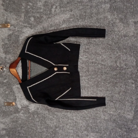 Lulus Mod Moment Black Knit Cropped Cardigan Sweater Size Xs - Picture 3 of 9